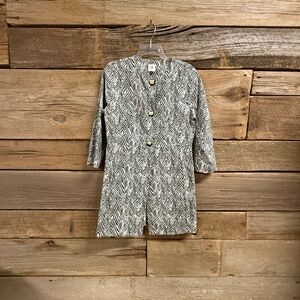 Cabi Zig Zag chevron stripe pointe knit long duster, gray/white, Small